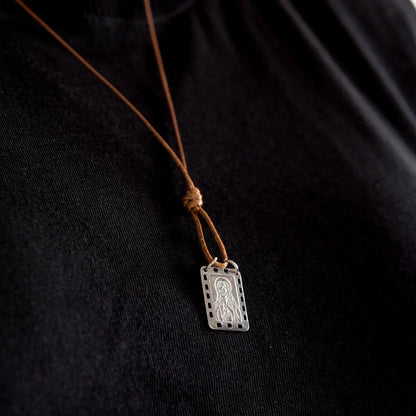 CA-RIO-CA Nossa Senhora do Carmo Scapular with brown leather cord - Men's Necklace - Male Jewelry