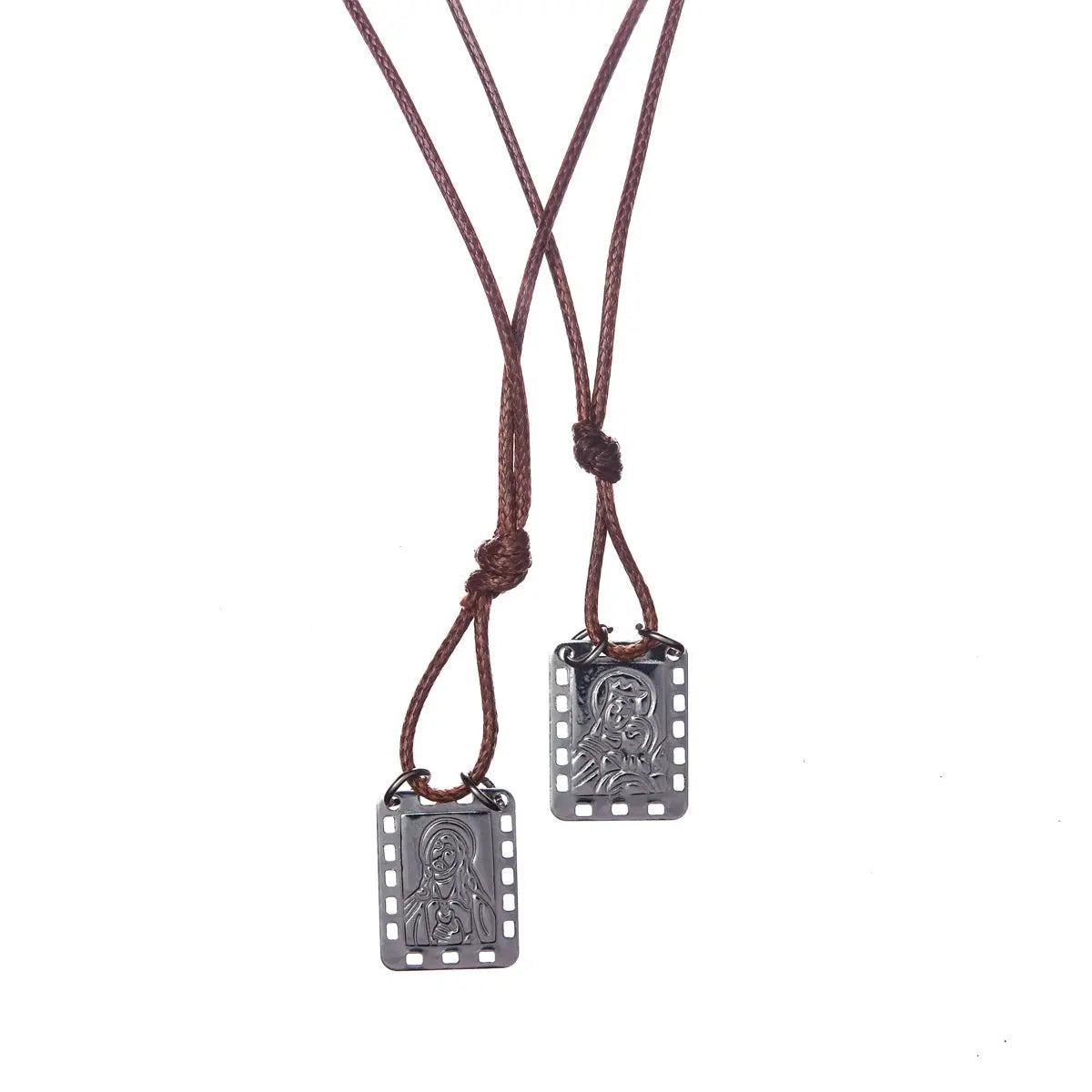 CA-RIO-CA Nossa Senhora do Carmo Scapular with brown leather cord - Men's Necklace - Male Jewelry