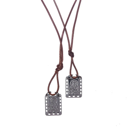 CA-RIO-CA Nossa Senhora do Carmo Scapular with brown leather cord - Men's Necklace - Male Jewelry