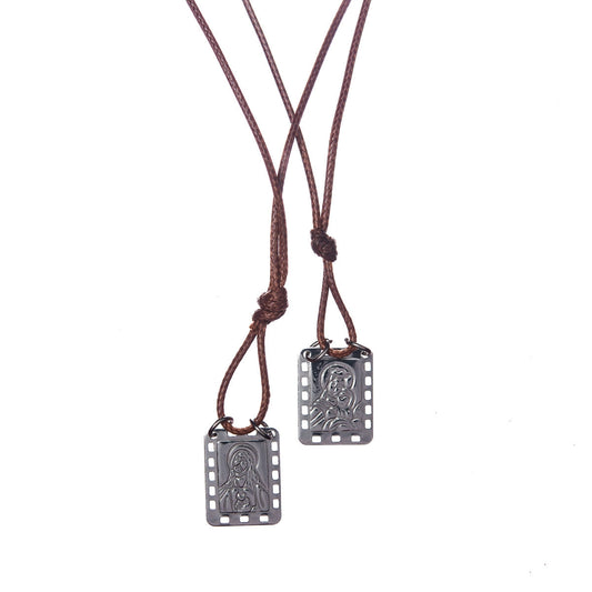 CA-RIO-CA Nossa Senhora do Carmo Scapular with brown leather cord - Men's Necklace - Male Jewelry