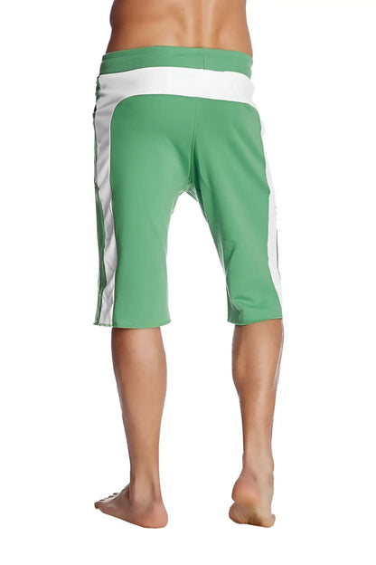 Eco-track short bamboo green with white side stripes and contrasting white waistband made from eco-friendly fabric