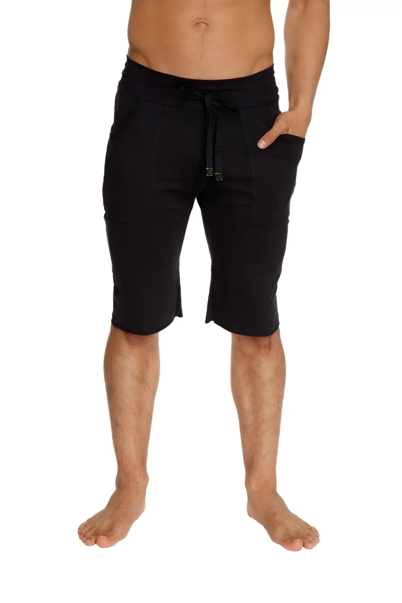 Black eco-track short with relaxed fit drawstring waist and side pockets made from sustainable fabric
