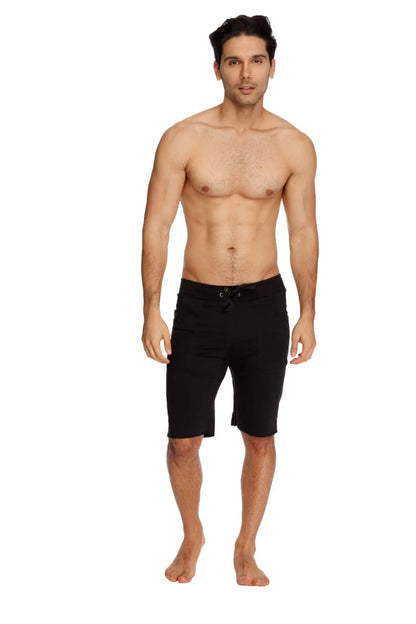 Black Eco-Track short swim trunks with drawstring closure made from eco-friendly fabric for water activities