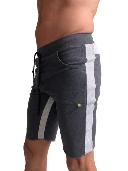 Eco-track short charcoal w/grey dark gray athletic shorts with white vertical stripes and black drawstring waistband