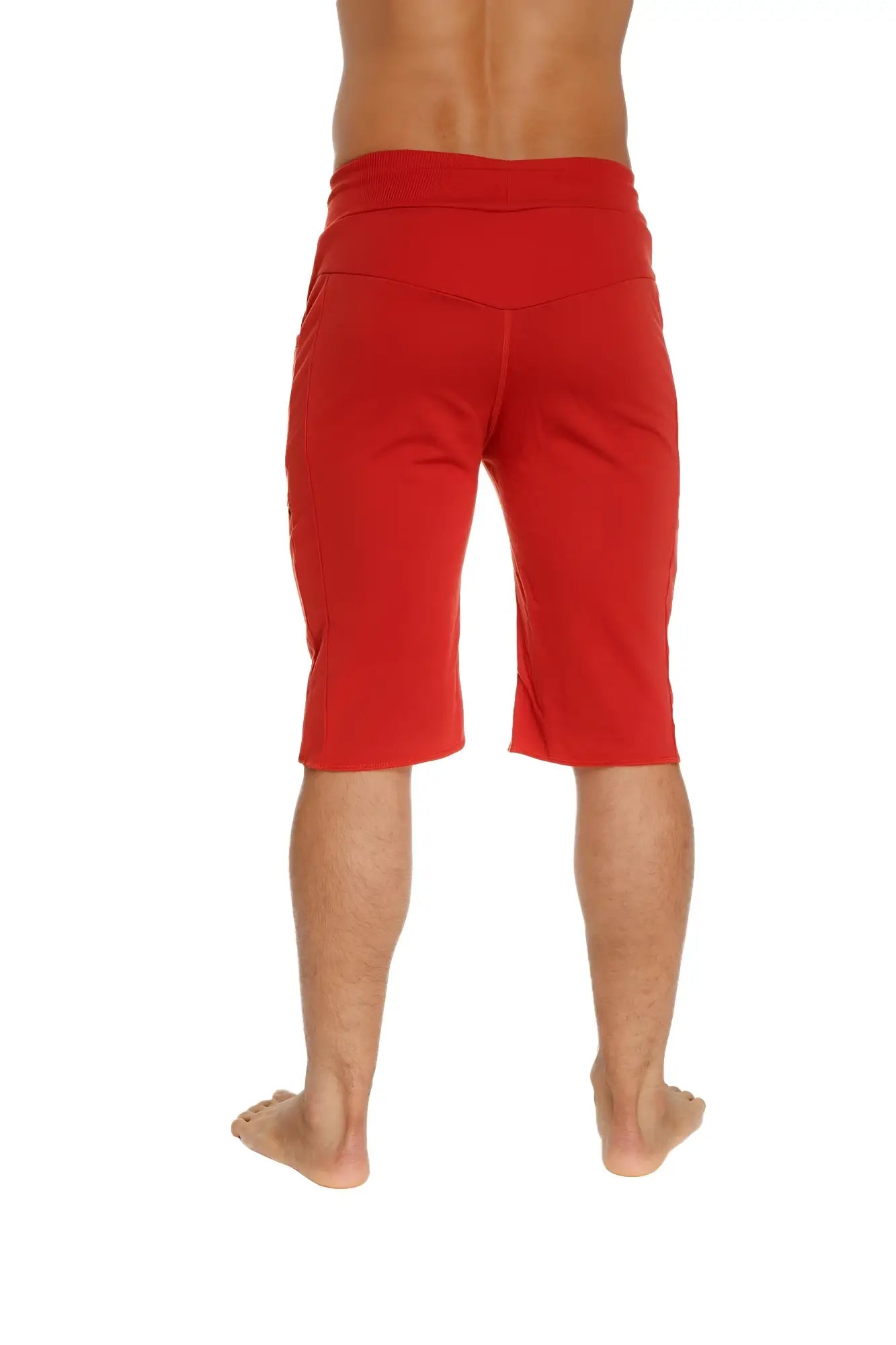 Eco-track short cinnabar red stretchy high-waisted fabric shorts designed for comfort and eco-friendly activewear use