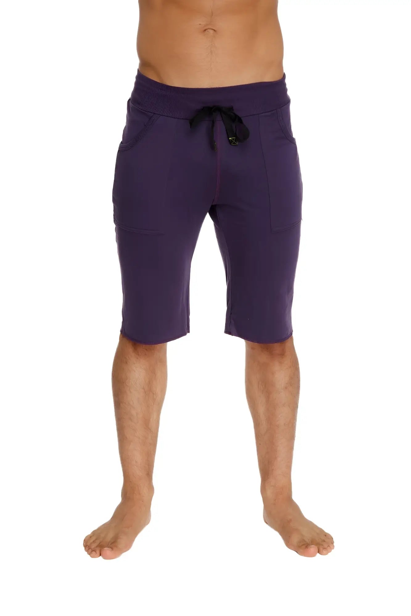 Eco-track short eggplant purple athletic shorts with black drawstring waistband and side pockets for active wear