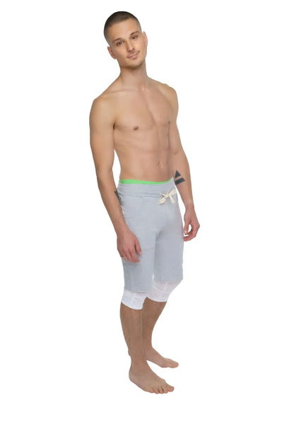 Eco-track short heather grey light gray semi-transparent shorts with neon green waistband and white drawstring