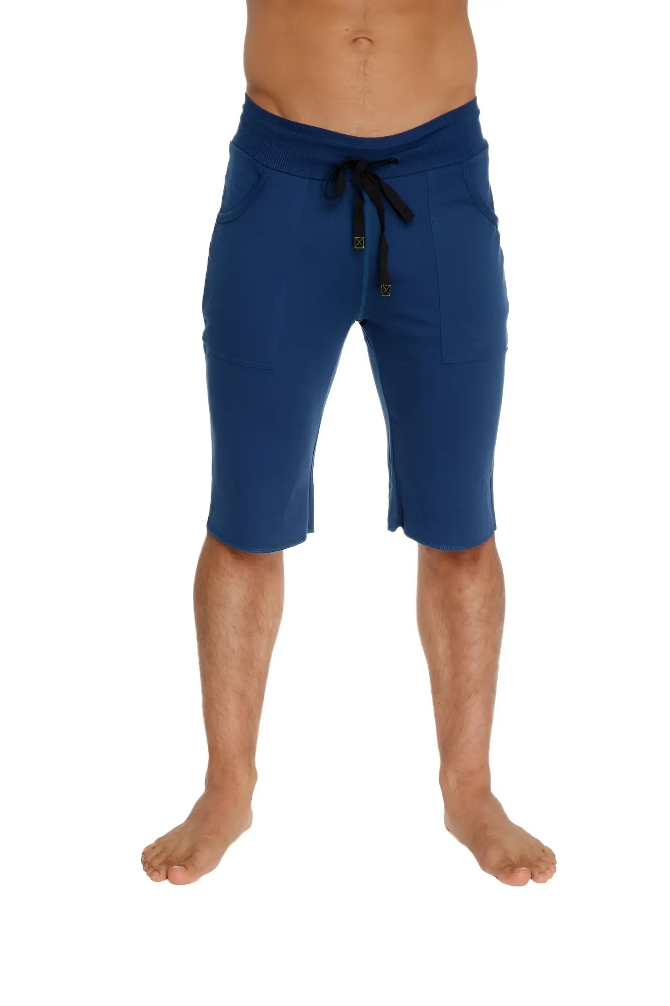 Eco-track short royal blue with black drawstring waistband and side pockets in lightweight athletic fabric for running