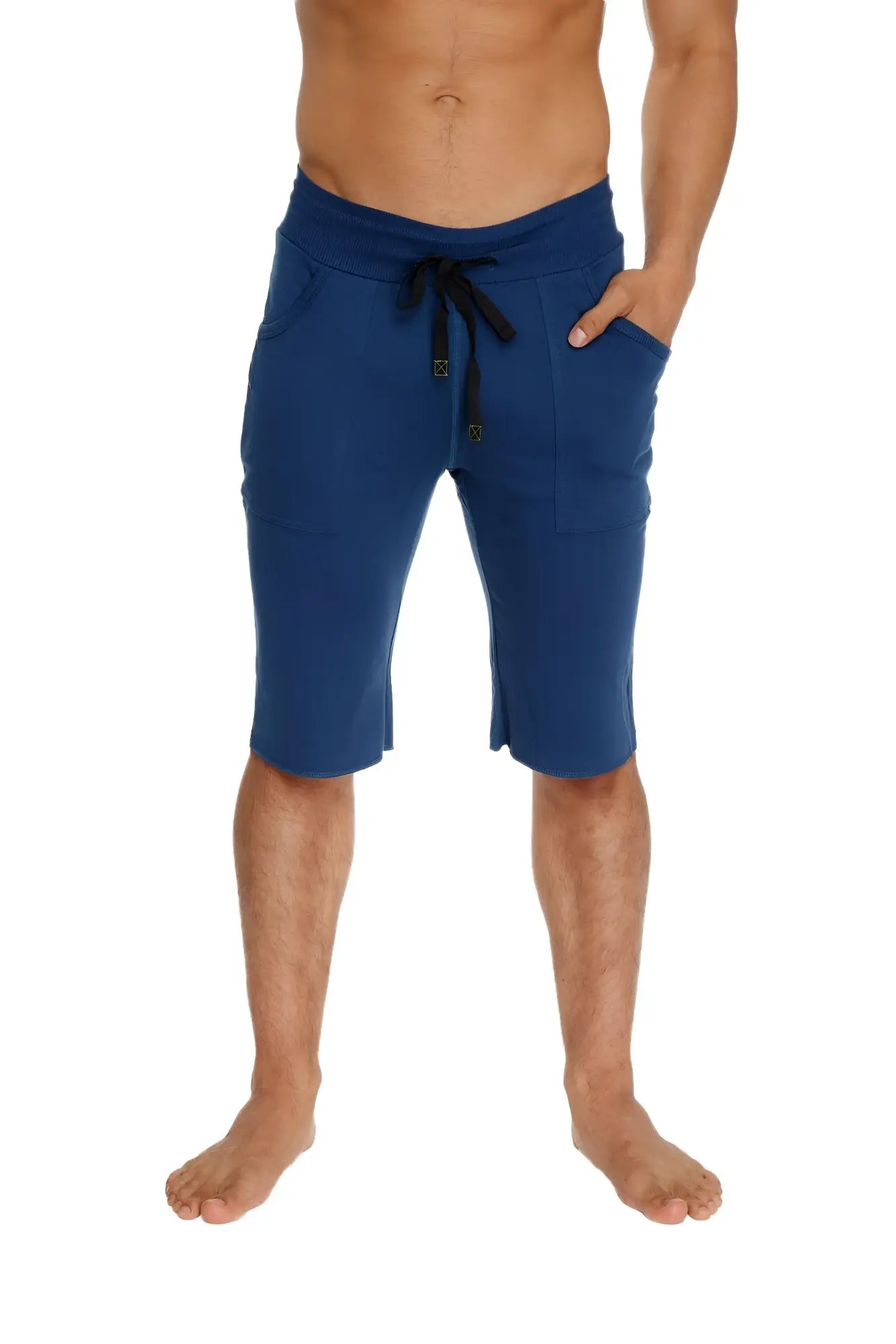Eco-track short in royal blue with black features navy blue drawstring shorts with side pockets and a relaxed fit