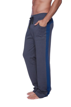 Eco-track and yoga sweat pant in charcoal with royal blue features a drawstring waistband and athletic lounge fit