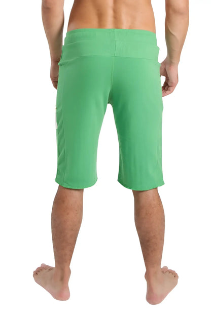 Edge eco-track short in bamboo green featuring relaxed fit green mid-thigh length shorts with side seam detailing