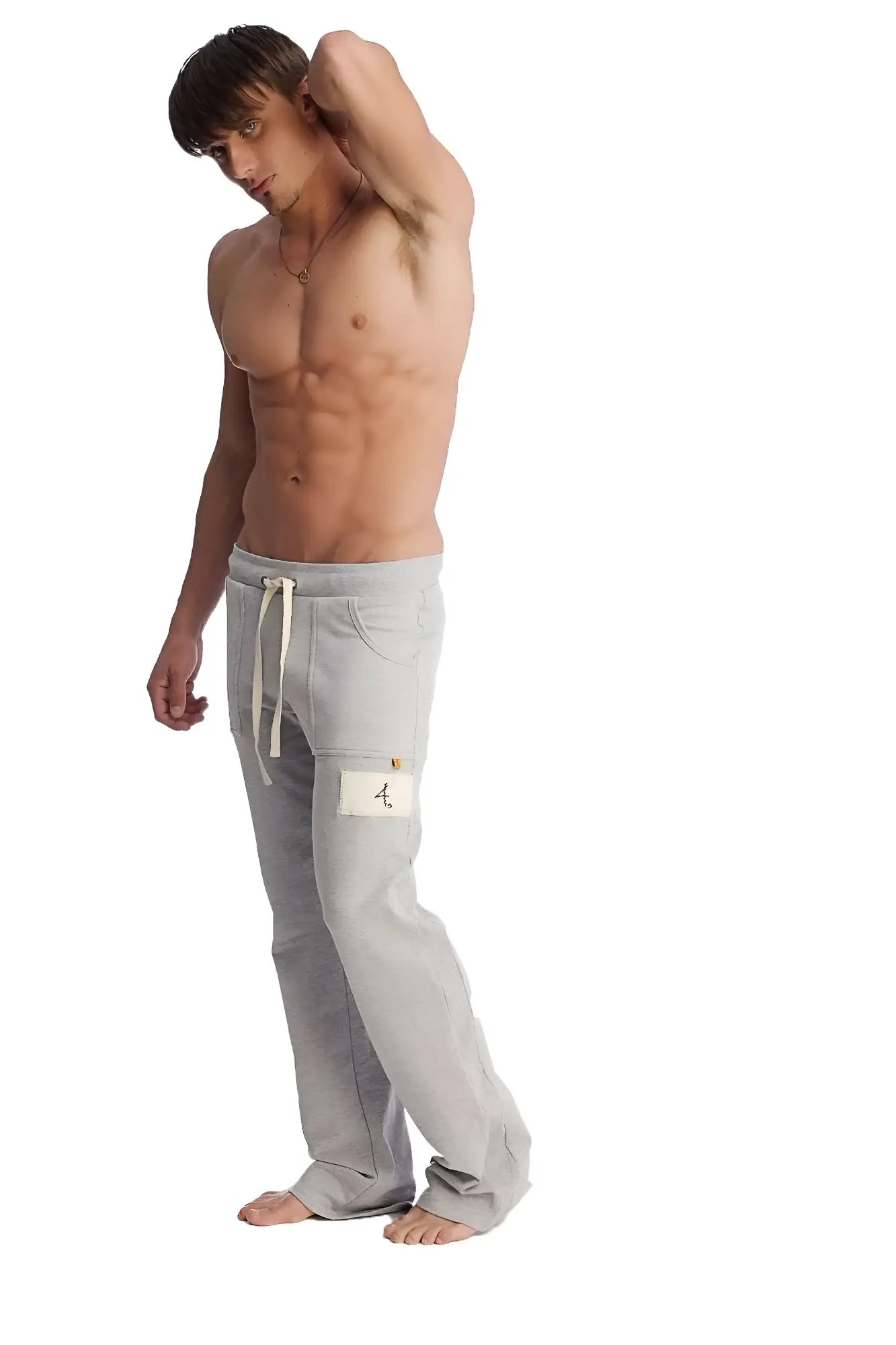 Edge Eco-Track & Yoga sweat pant heather grey with white drawstrings and a small patch on the left thigh