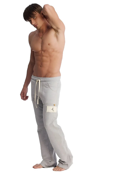 Edge Eco-Track & Yoga sweat pant heather grey with white drawstrings and a small patch on the left thigh