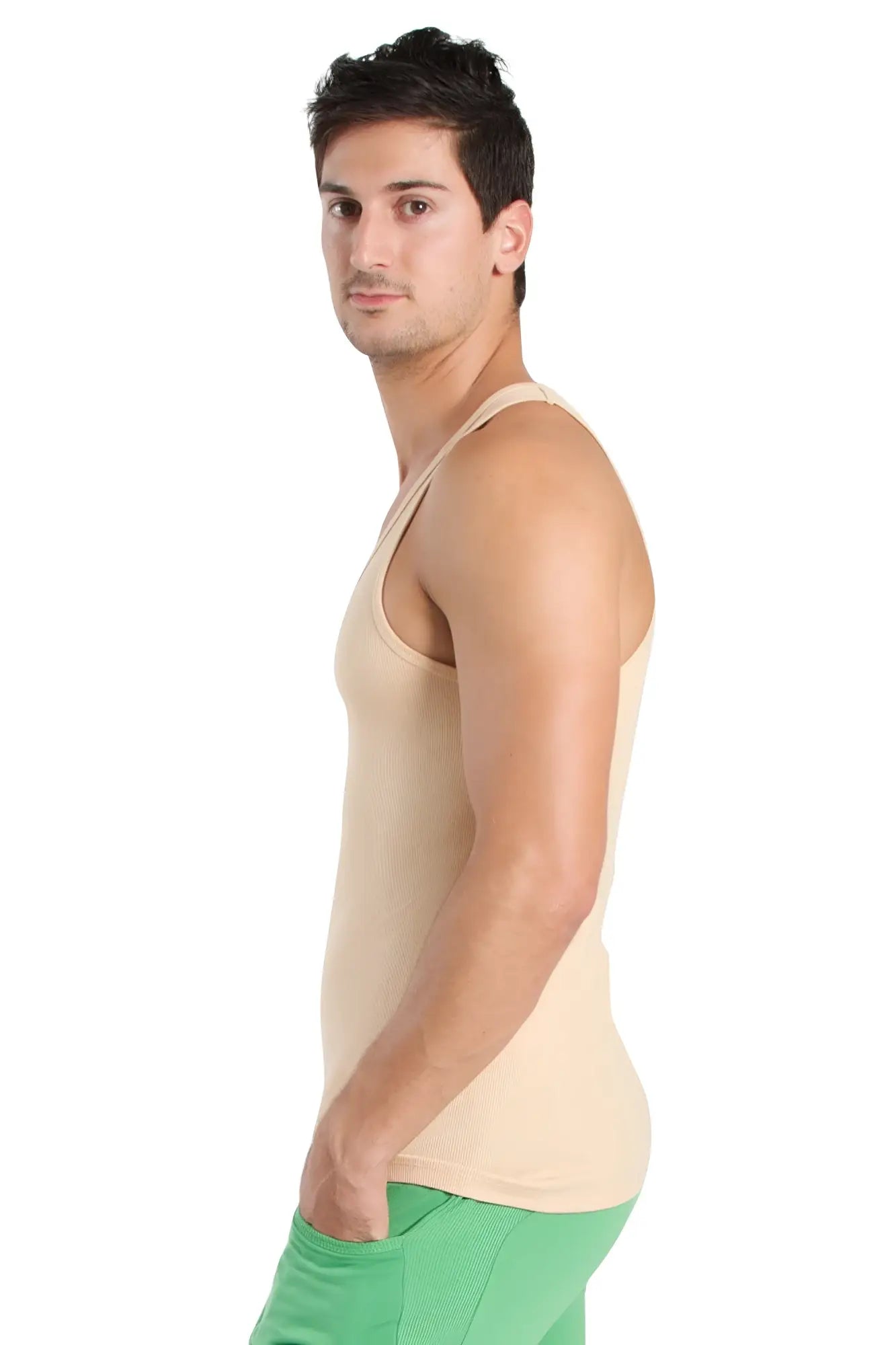 Edge Sustain tank top in sand beige with a fitted cut sleeveless design and thin straps for casual wear