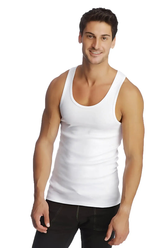 White cotton edge sustain tank top with simple fitted design suitable for casual wear
