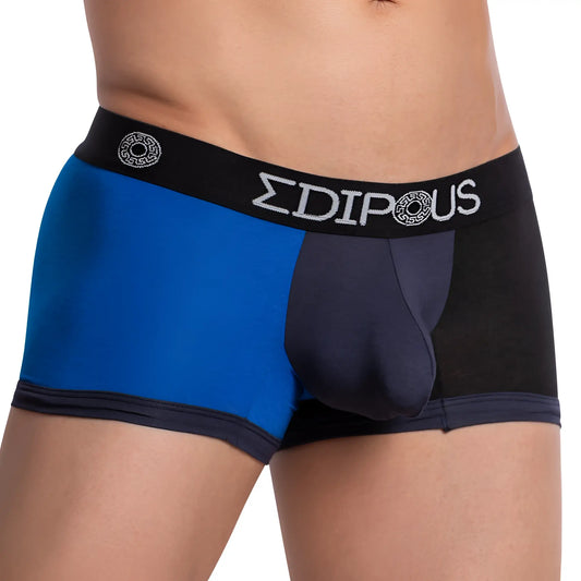 Blue and black patterned menâ€™s Edipous EDG027 boxer brief with branded waistband designed for comfortable everyday wear