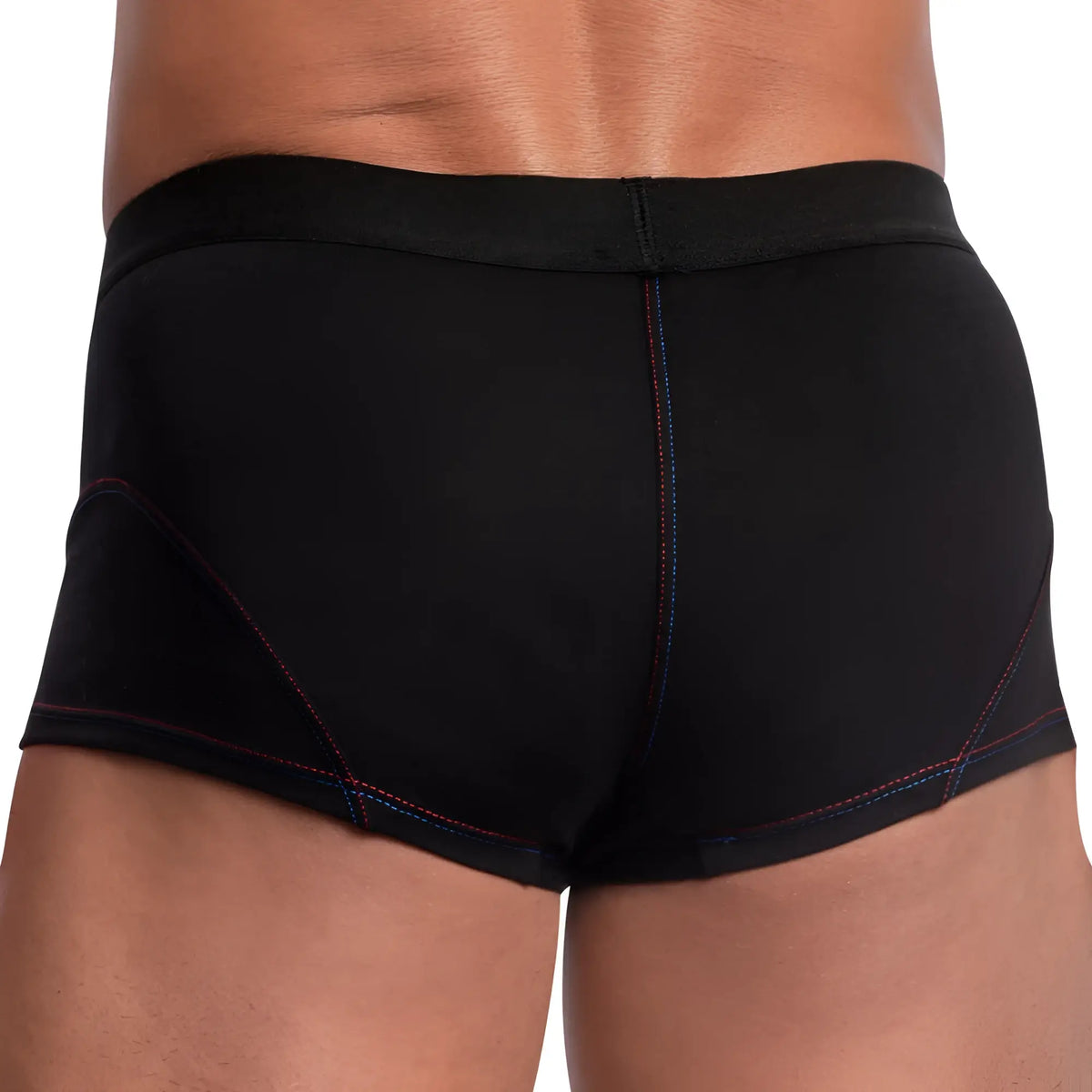 Edipous EDG030 boxer trunk black menâ€™s briefs with subtle red and blue stitching along the seams