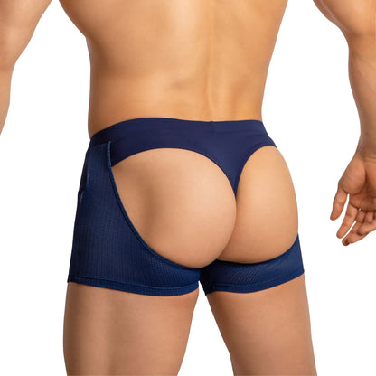 Navy blue mesh thong boxer edipous EDG034 with cutout design showing the back side of the product