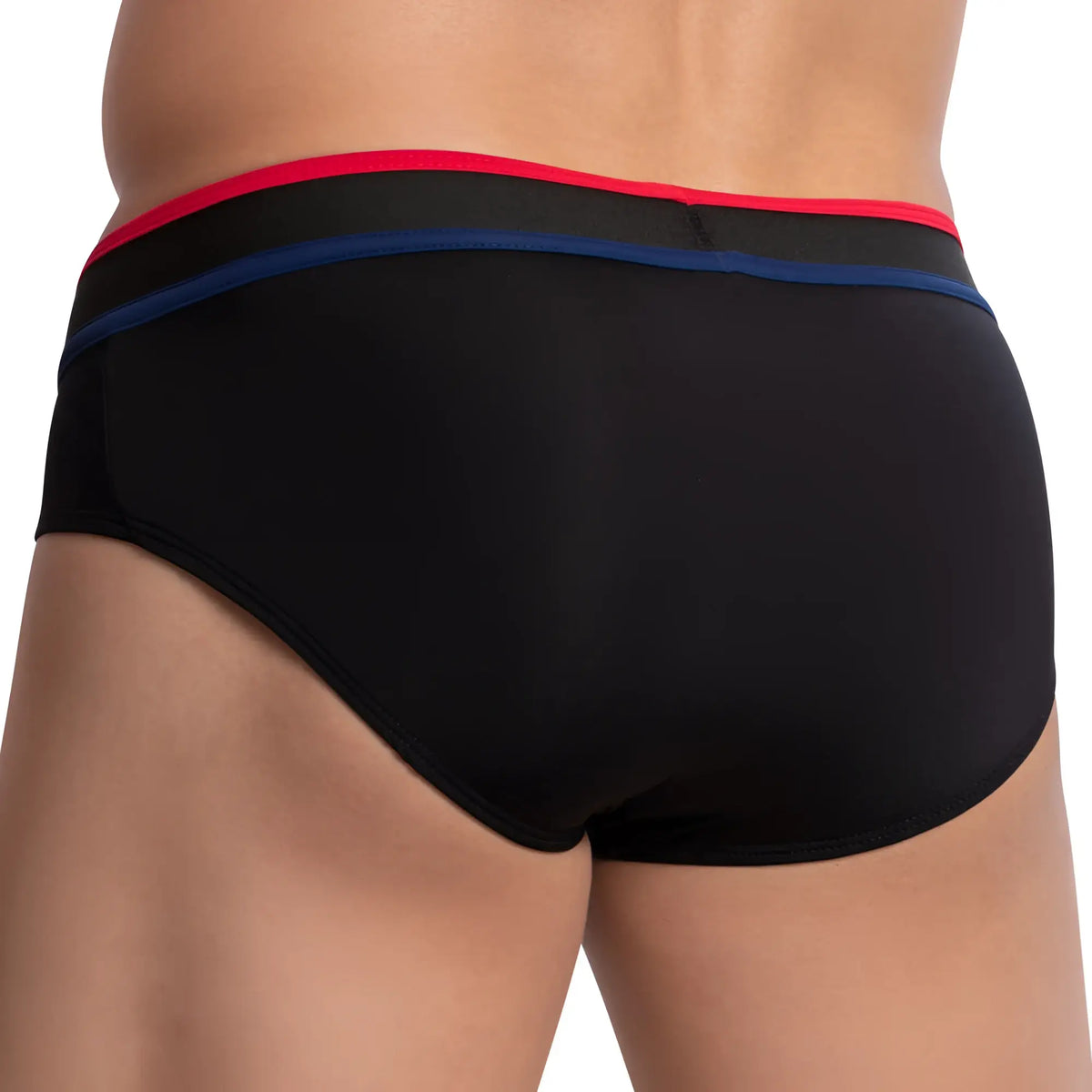 Black briefs Edipous EDJ016 bikini brief with red and blue striped waistband for comfortable daily wear