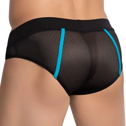 Edipous EDJ020 brief black mesh briefs with vibrant turquoise side stripes for comfortable everyday wear