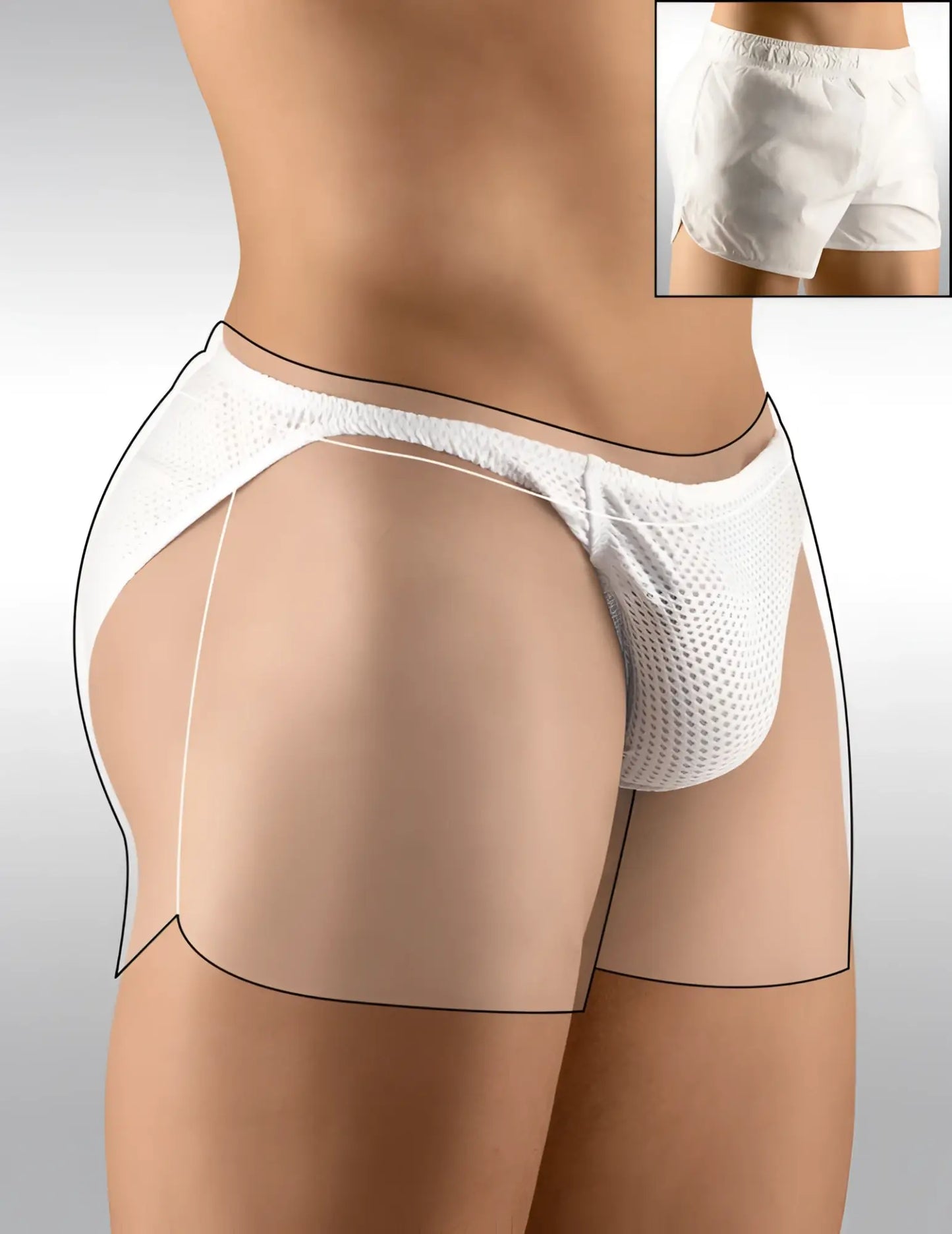 White ergowear built in feel bikini mesh underwear with elastic waistband for gym shorts size m
