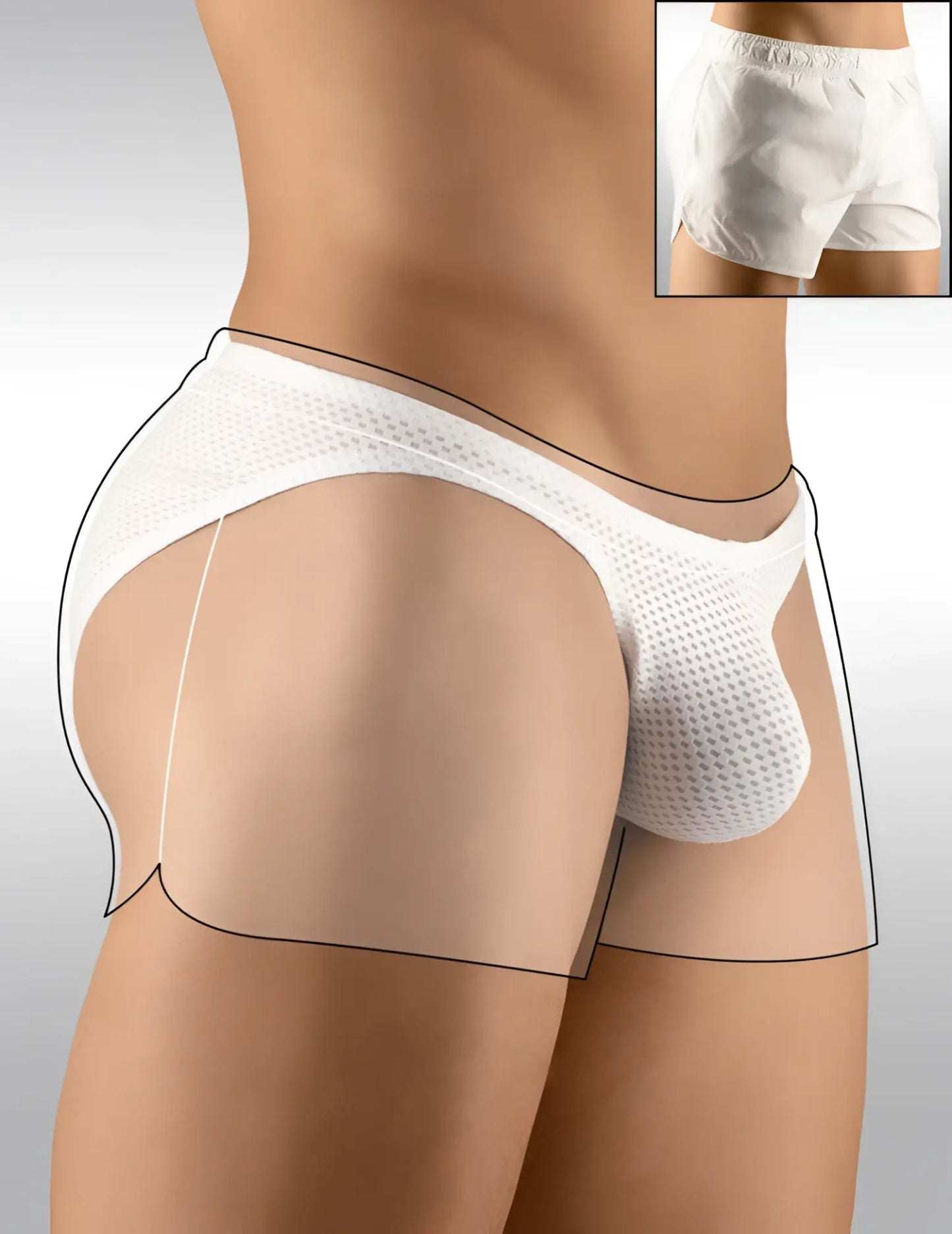 Ergowear built in x4d bikini mesh underwear white briefs with snug fit elastic waistband size m for gym use