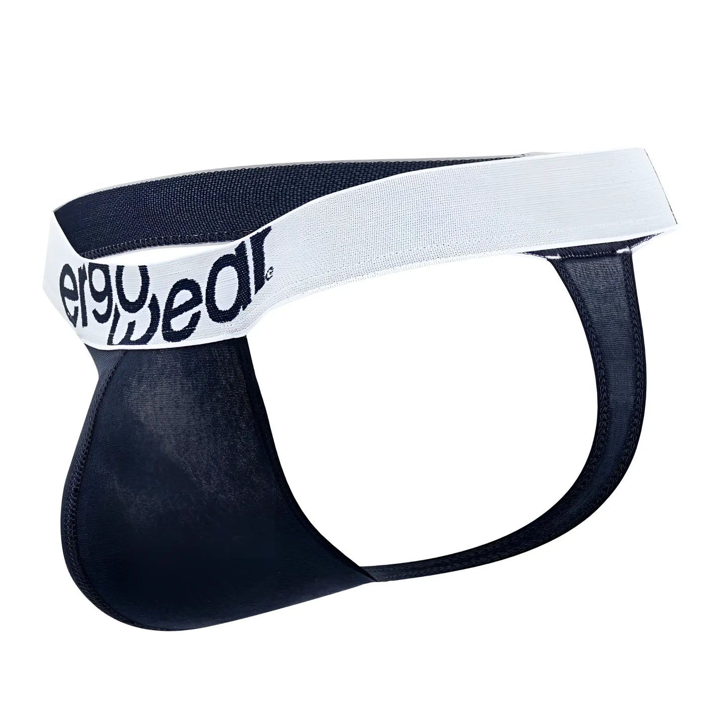 Black ergogear men’s briefs with a white elastic waistband featuring the brand name in black lettering ergonomic cotton design