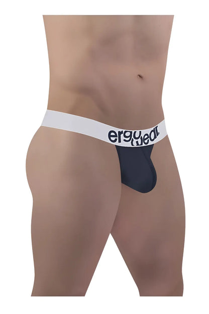 Black ergonomic brief with white waistband and ergo wear branding made of cotton in navy blue color