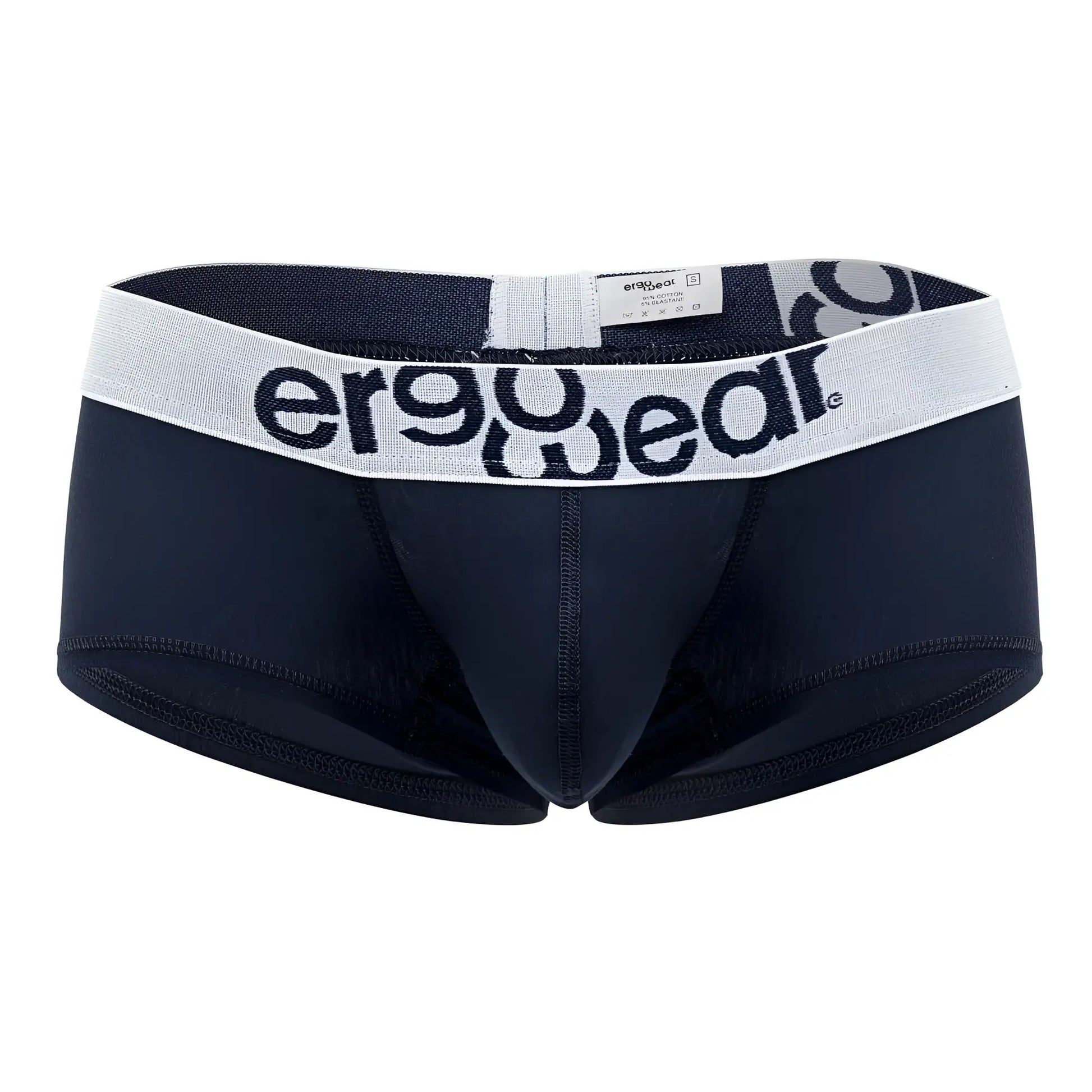 Black ergonomic briefs with white ertgowear waistband in navy blue cotton trunks for maximum comfort