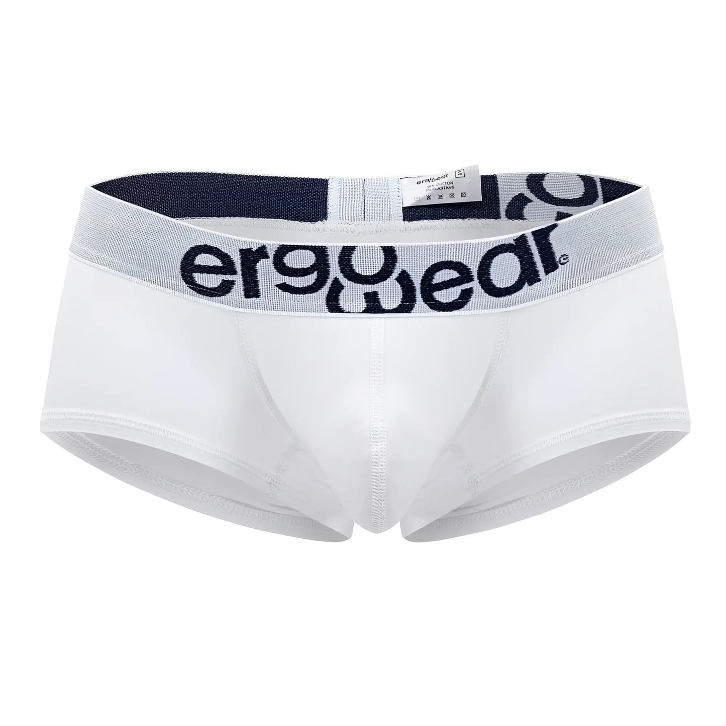 White ergonomic cotton briefs with gray waistband featuring ergowear logo for comfort and support