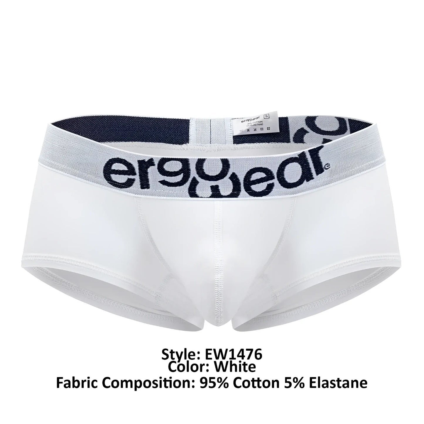 White men’s briefs ergo wear ew1476 max cotton trunks with gray ergogear waistband made of 95 cotton 5 elastane