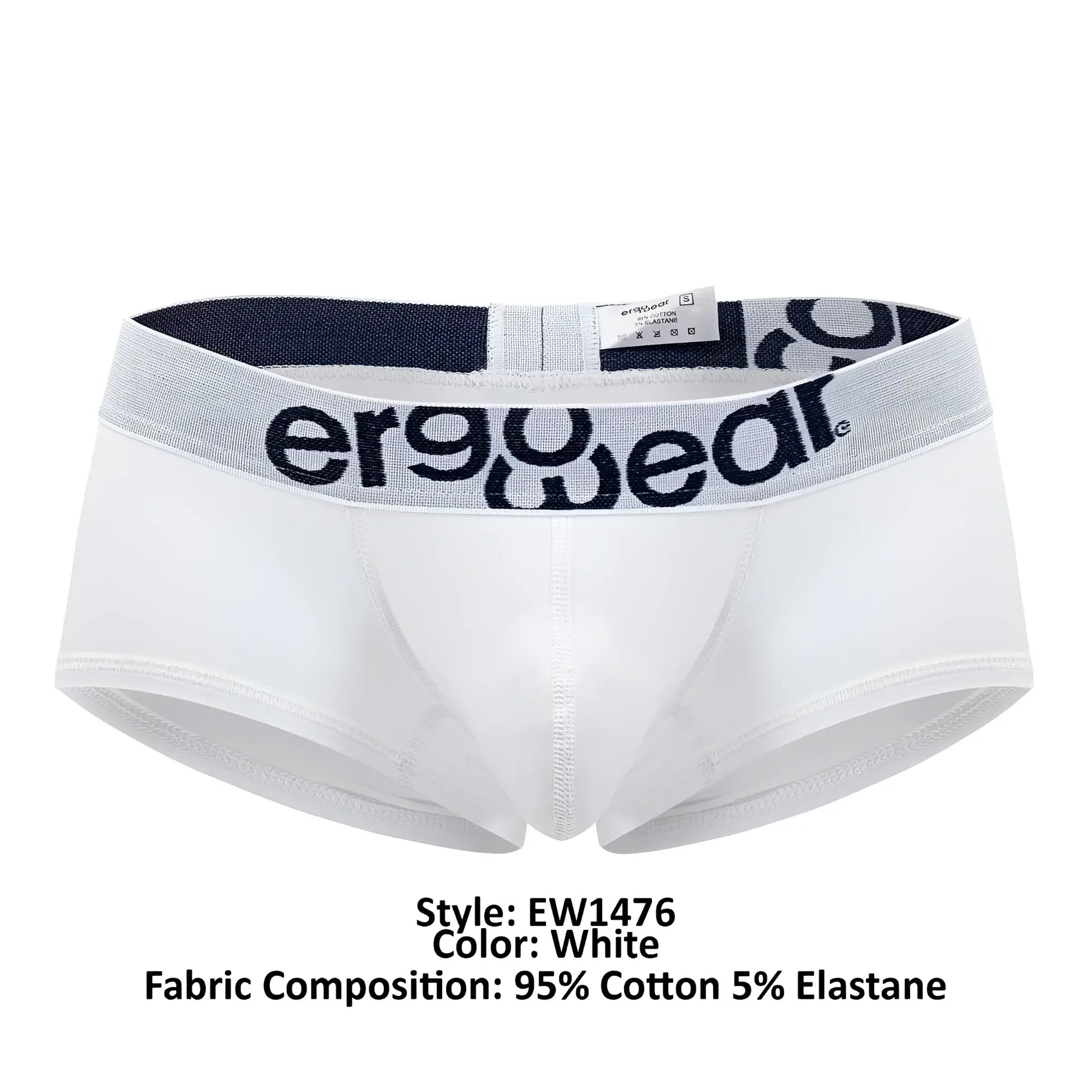 White men’s briefs ergo wear ew1476 max cotton trunks with gray ergogear waistband made of 95 cotton 5 elastane