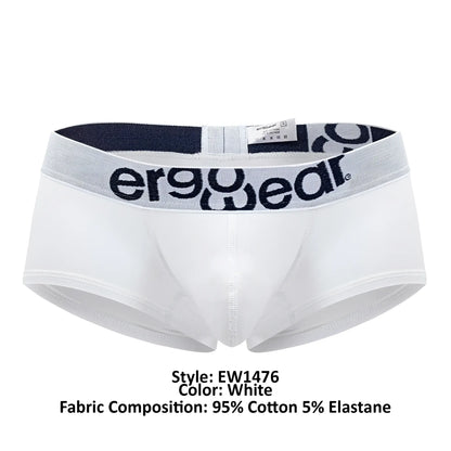 White men’s briefs ergo wear ew1476 max cotton trunks with gray ergogear waistband made of 95 cotton 5 elastane