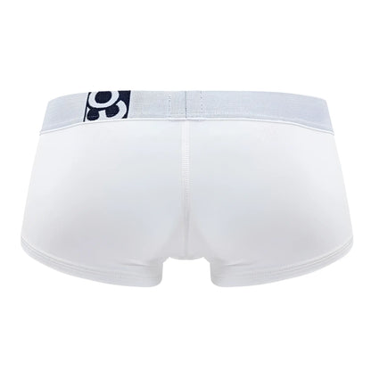 White ergowear ew1476 max cotton trunks with a light gray elastic waistband and black logo in front view