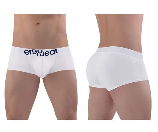 White ergo wear ew1476 max cotton trunks featuring a navy blue logo waistband for comfortable everyday wear