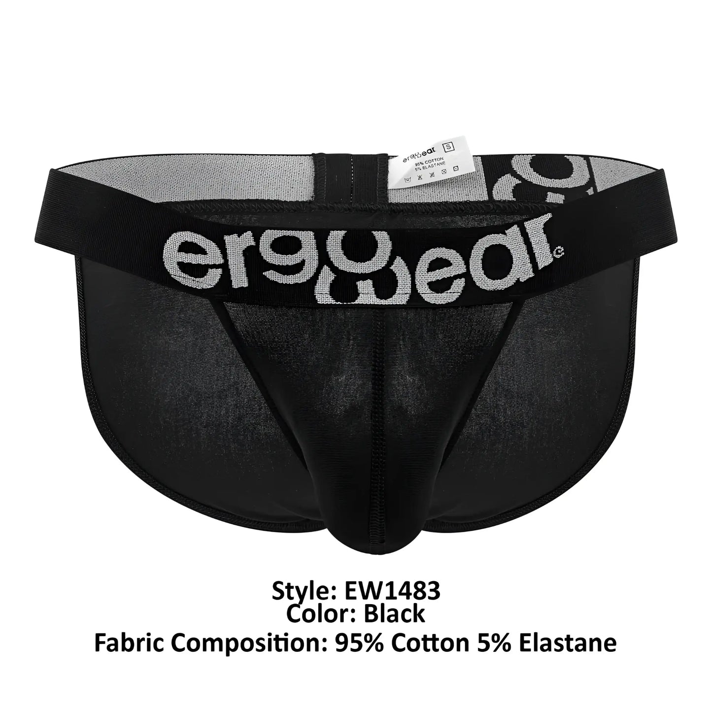 Black ergo wear ew1483 max cotton bikini briefs with gray logo made from 95 percent cotton and 5 percent elastane