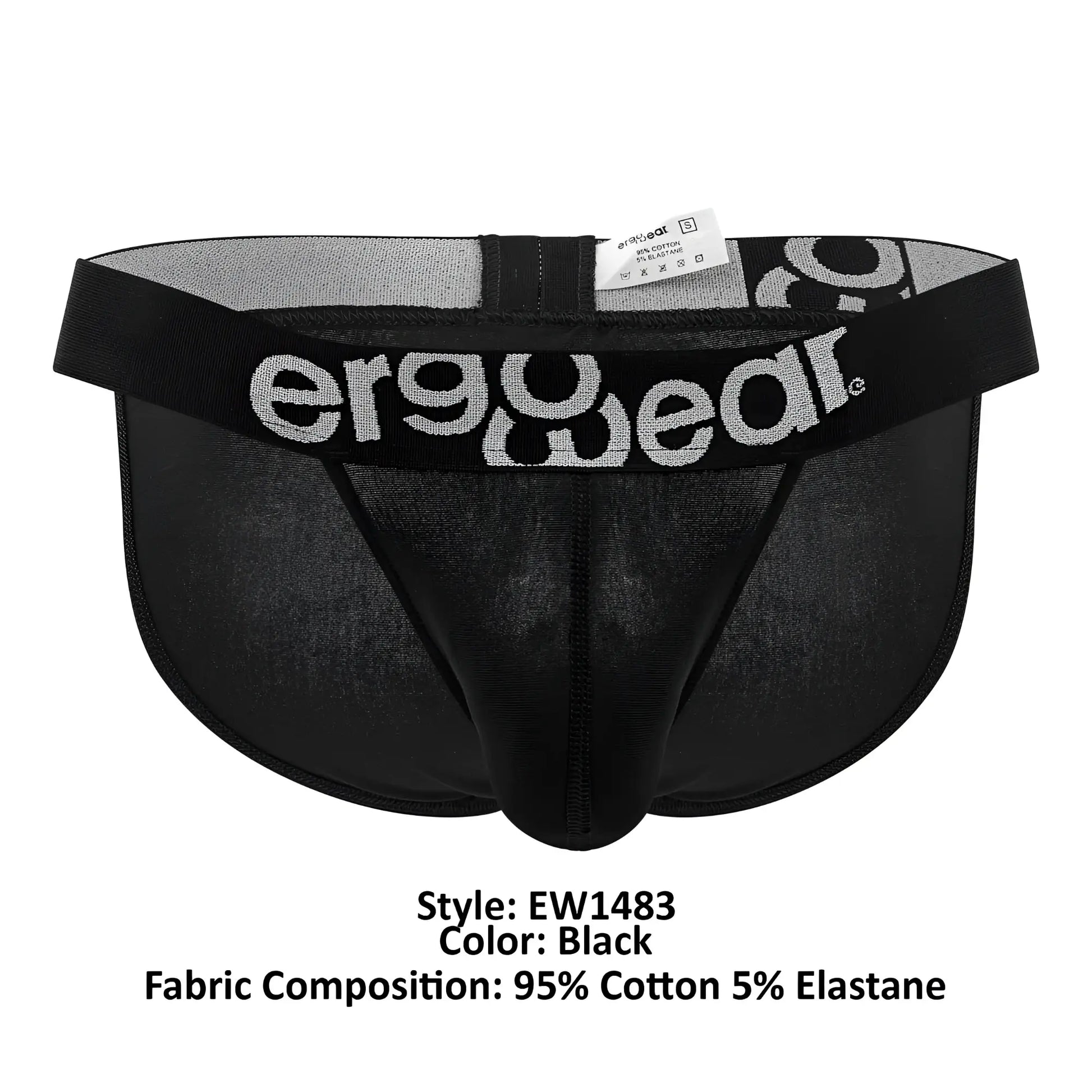 Black ergo wear ew1483 max cotton bikini briefs with gray logo made from 95 percent cotton and 5 percent elastane