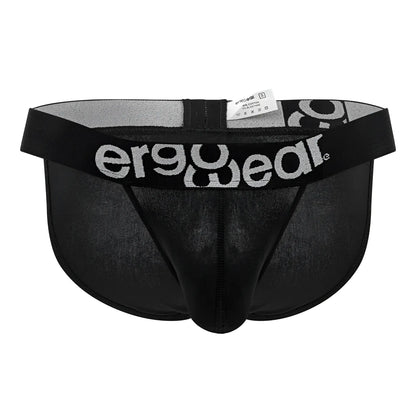 Black ergonomic briefs with gray and white ergo wear logo on waistband made from max cotton for comfortable fit
