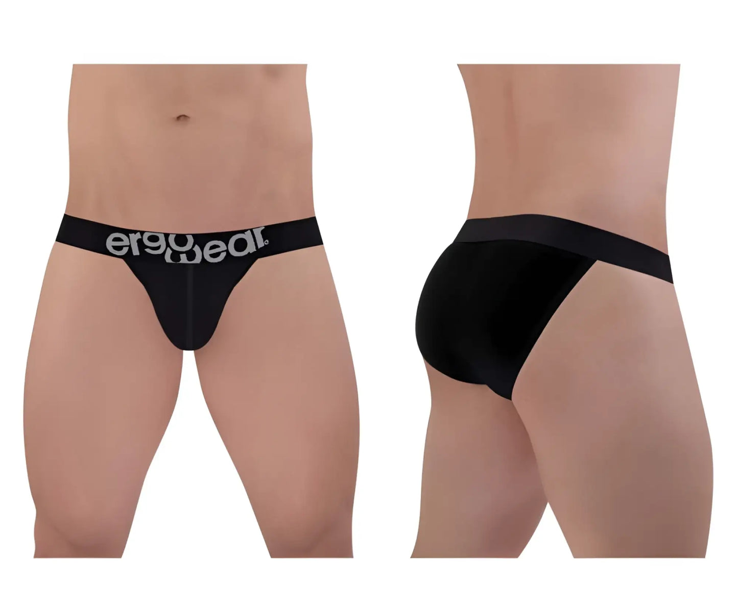 Black ergonomic cotton briefs with white ergo gear branding on waistband ergo wear ew1483 max bikini style