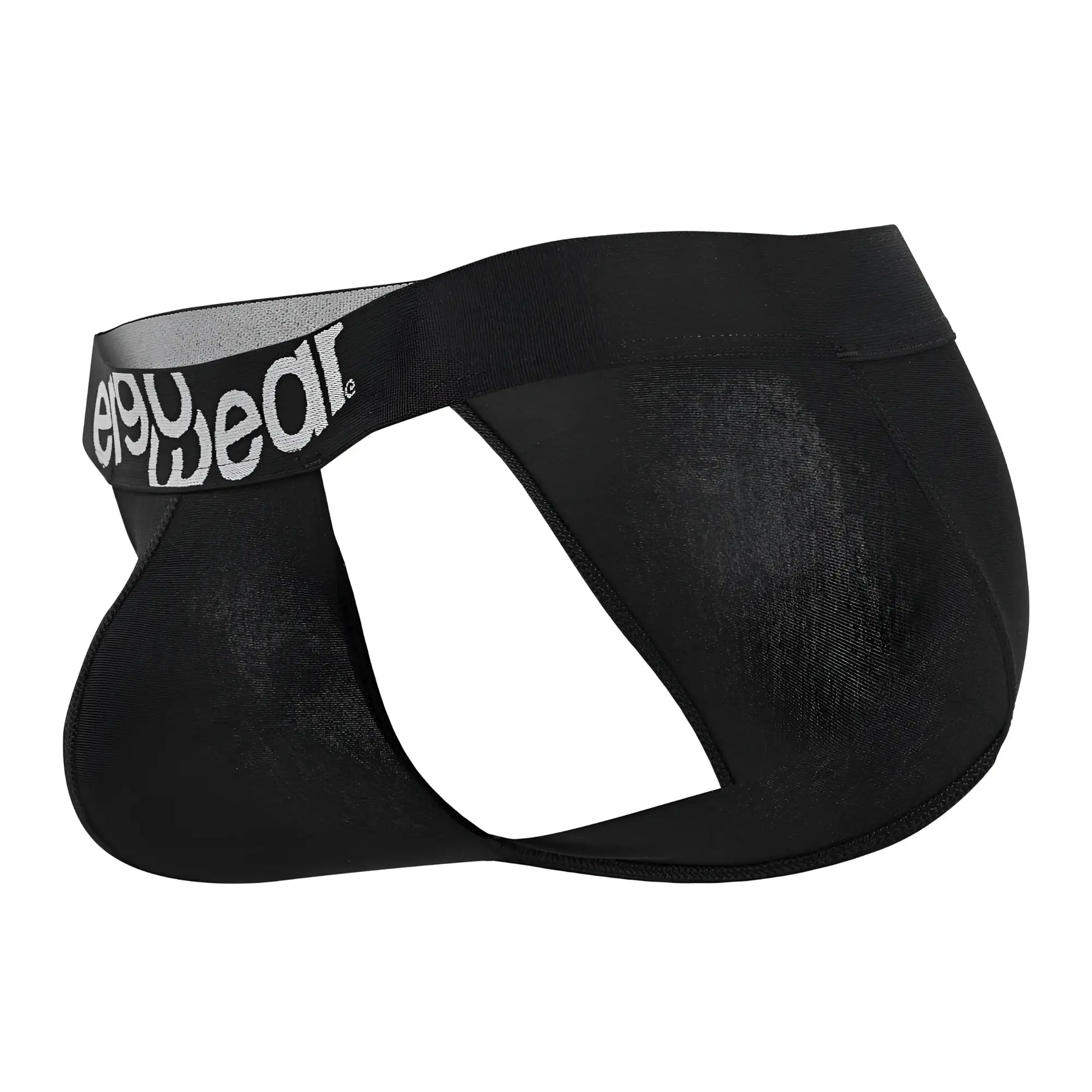 Black ergoWear ew1483 max cotton bikini briefs with gray elastic waistband and e90wear logo in white lettering