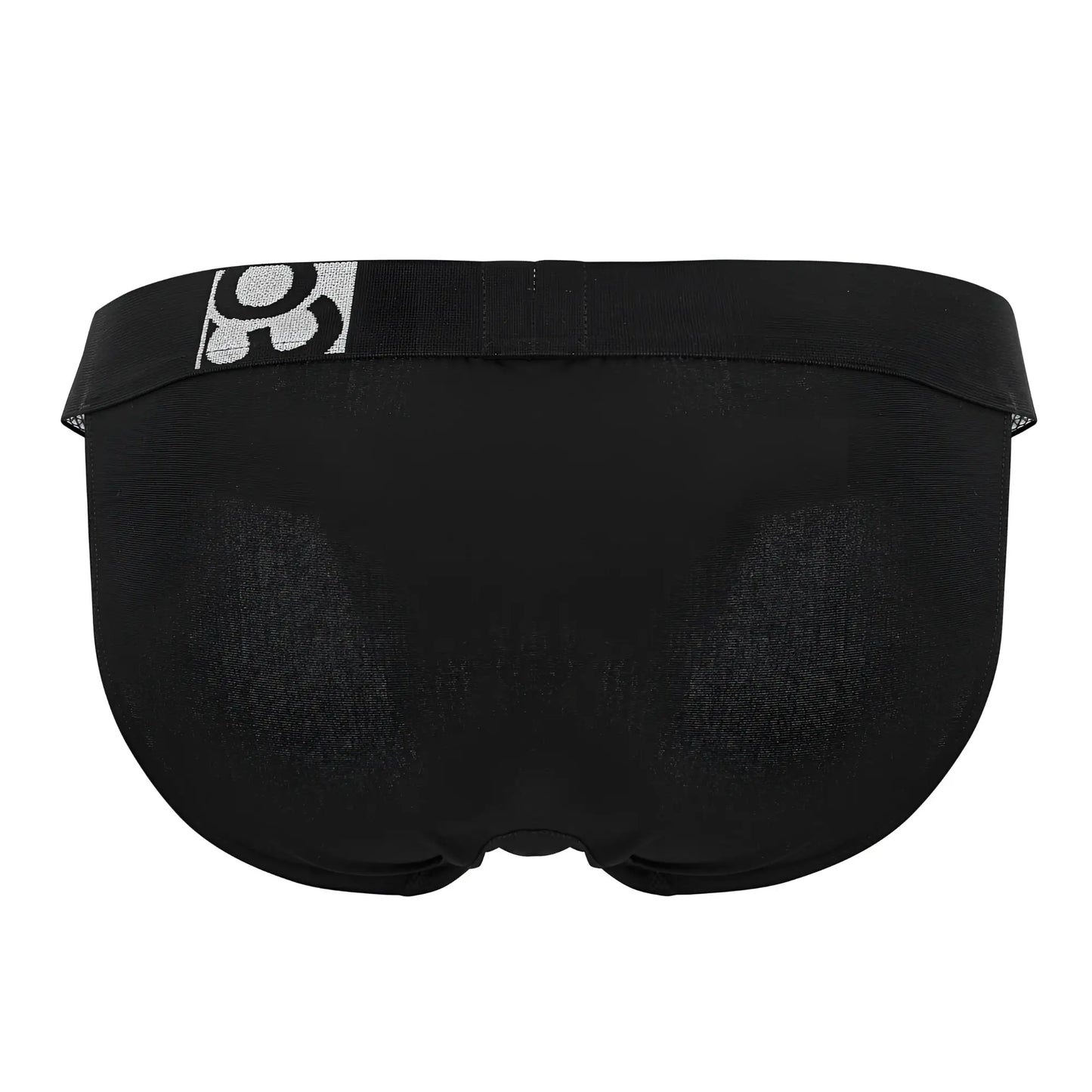 Black men’s briefs ergo wear ew1483 max cotton bikini with silver logo on waistband in black color front view