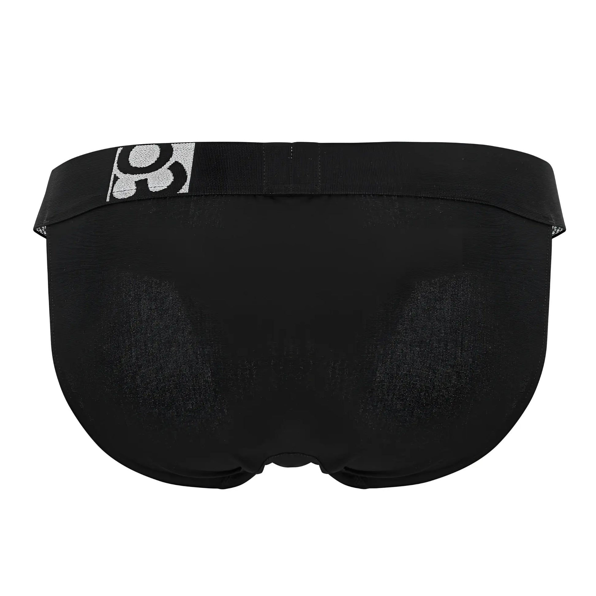 Black men’s briefs ergo wear ew1483 max cotton bikini with silver logo on waistband in black color front view