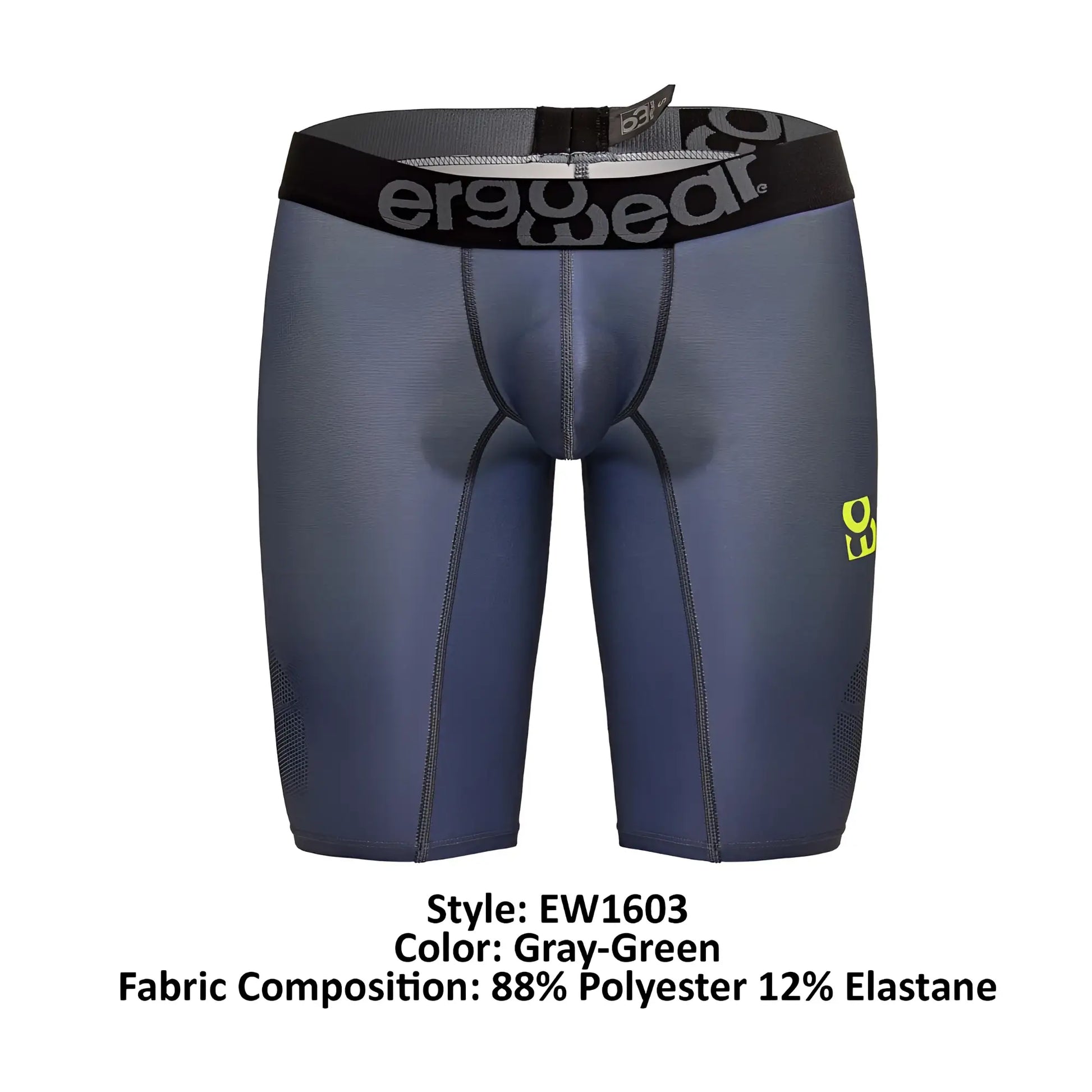 Gray-green ergowear ew1603 max se athletic shorts made of polyester elastane with black waistband and brand logo