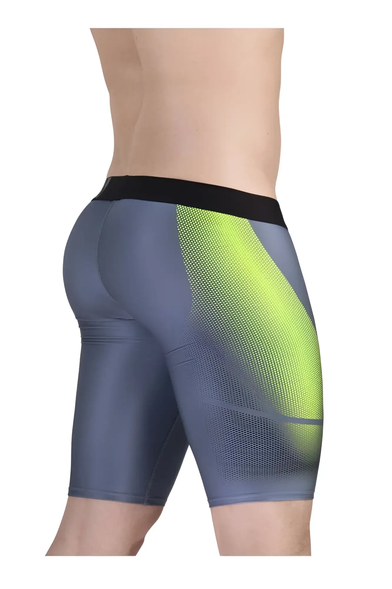 Ergowear ew1603 max se gray and neon green athletic shorts with black waistband and mesh side panels