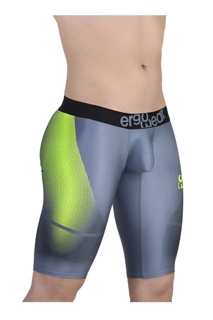 Ergowear ew1603 max se gray and neon green athletic compression shorts with a black waistband featuring the logo