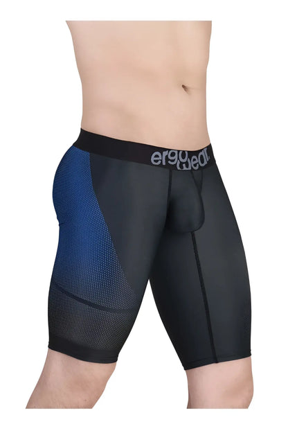 ErgoWear ew1605 max se athletic shorts in black and blue with mesh side panel designed for ergonomic support