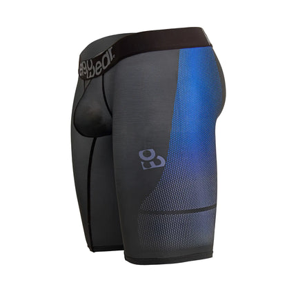 ErgoWear ew1605 max SE athletic shorts in dark gray with black and blue gradient mesh compression and deep bear logo waistband