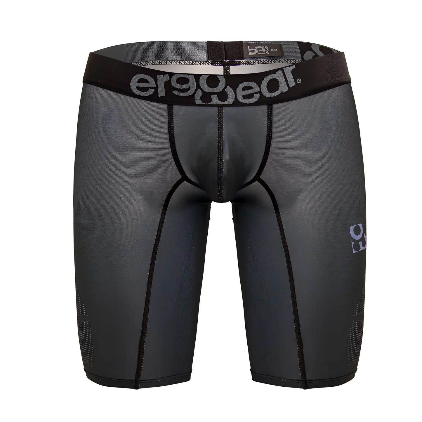 Black ergowear ew1605 max se compression athletic shorts in dark gray with textured fabric and gray waistband branding