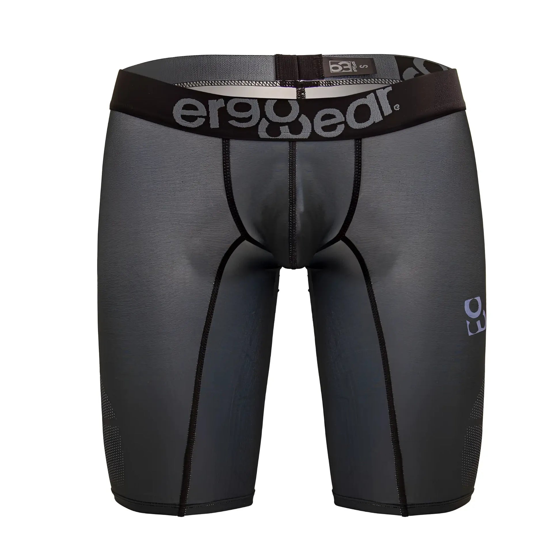 Black ergowear ew1605 max se compression athletic shorts in dark gray with textured fabric and gray waistband branding