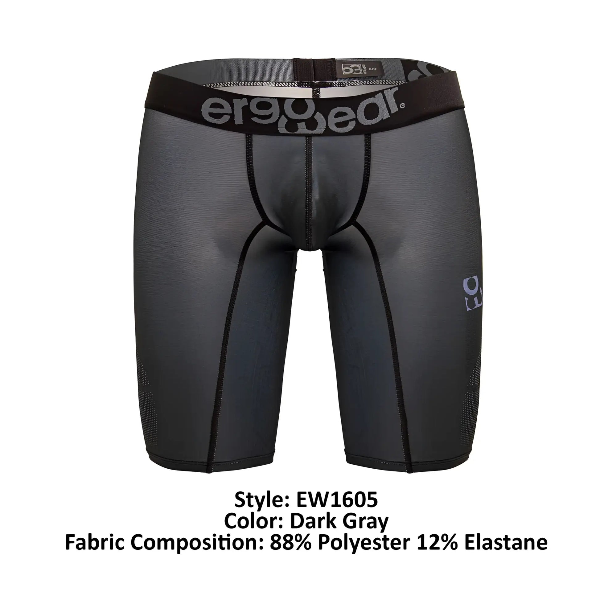 Dark gray ergo wear ew1605 max se athletic compression shorts with black waistband made of polyester and elastane